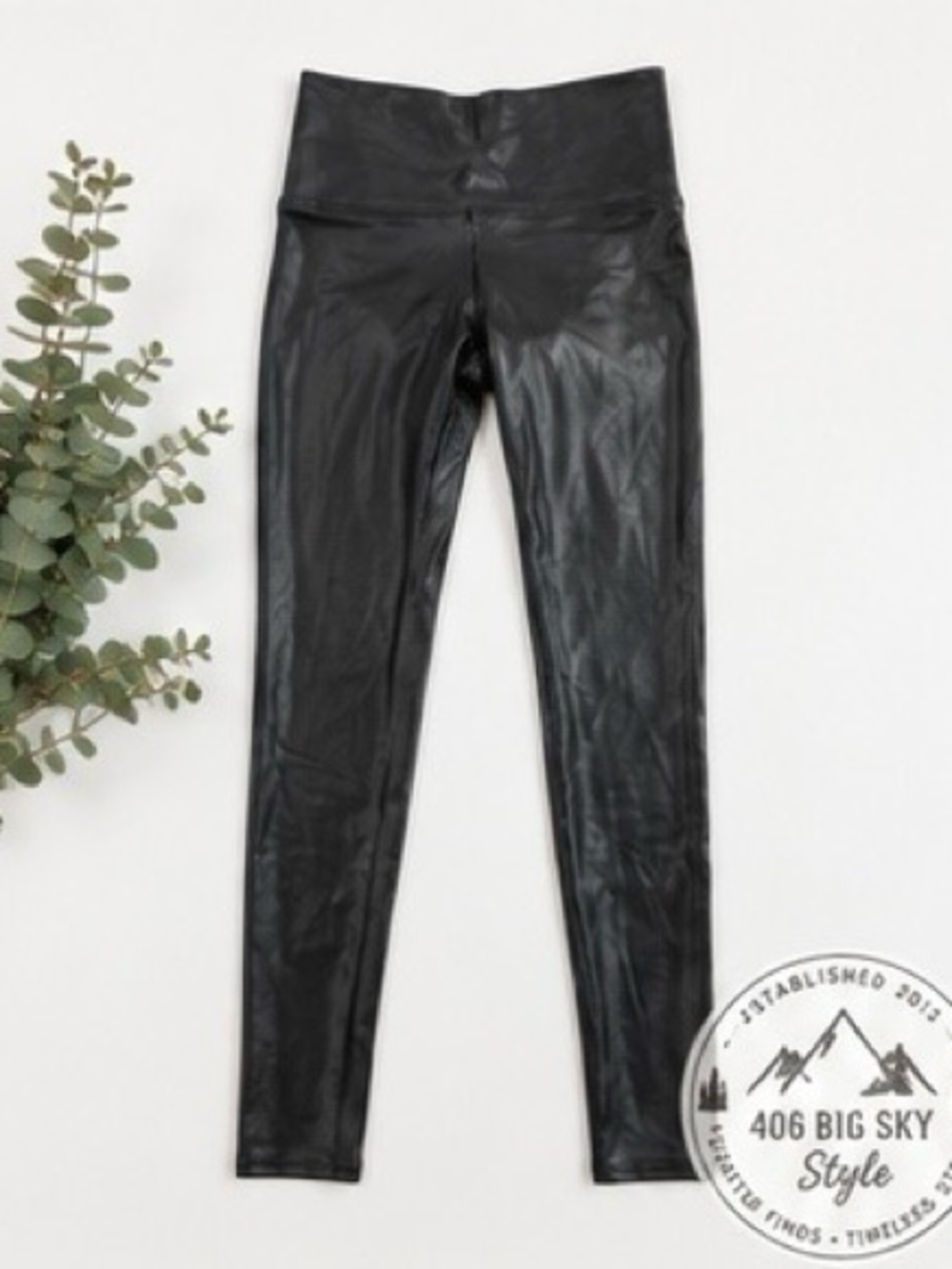SPANX Faux Leather Leggings Black High Rise Shaping Skinny Pants Medium M